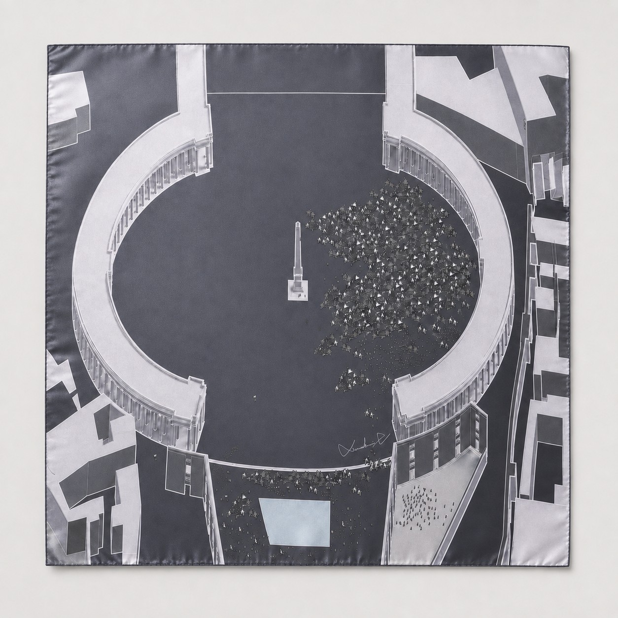 The New Ground, Colonnade, silk scarf laid flat