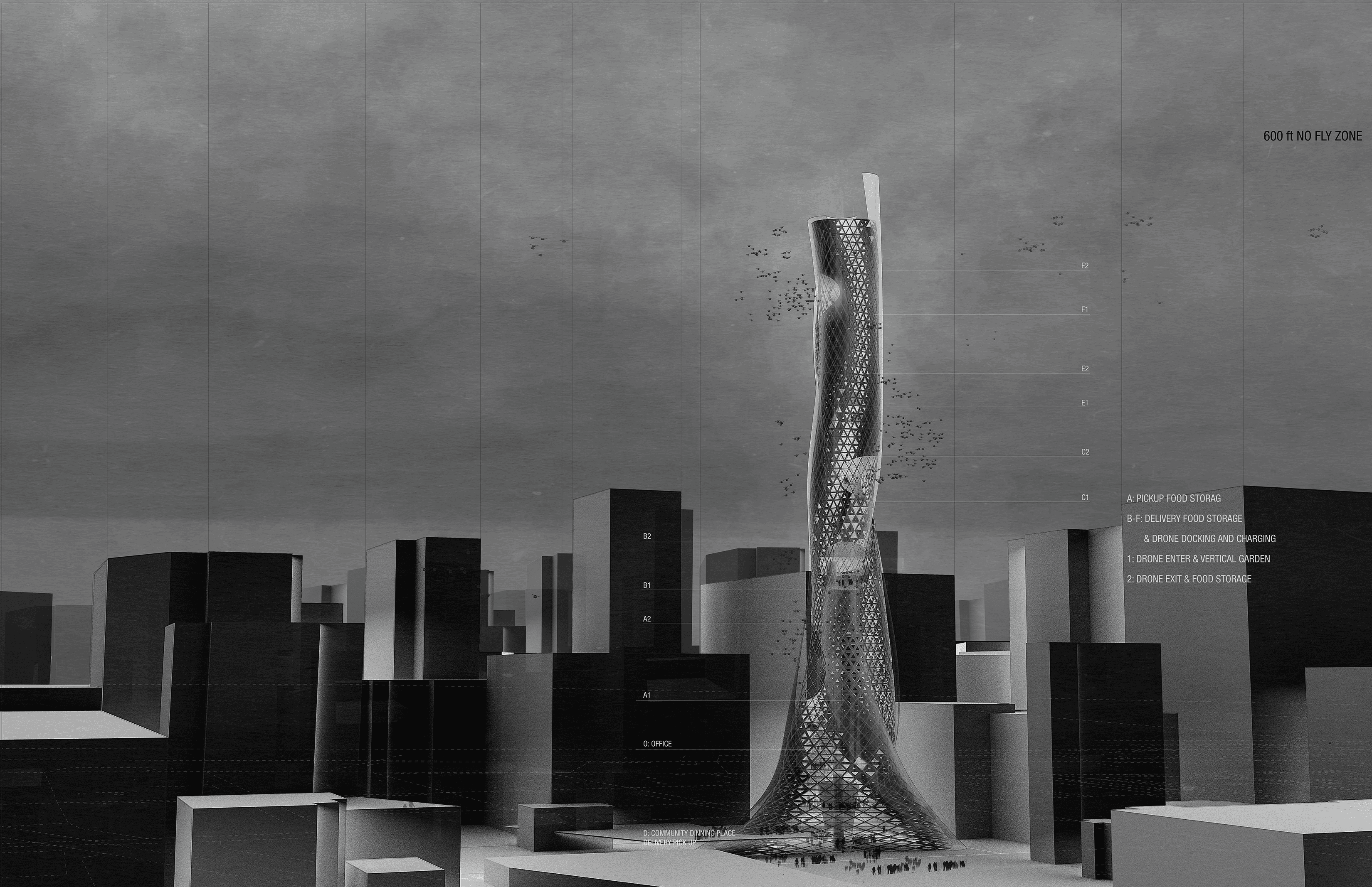Drone centre in the Manhattan skyline